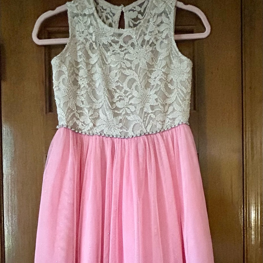 Rare Editions Pink & Cream Lace Dress